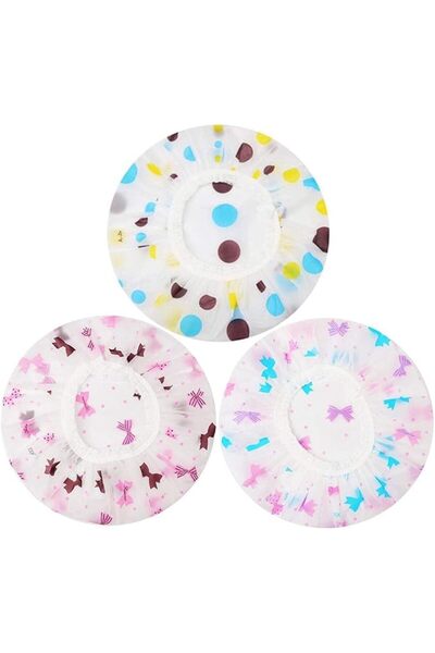 SOWUGI 3PCS Waterproof Shower Cap, Reusable Shower Bath Caps, Elastic Band Ba...
