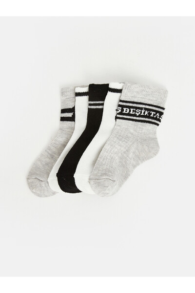LC Waikiki Nevavm Farkıyla Lcw Baby White Printed 5-Pack Baby Boy Socks