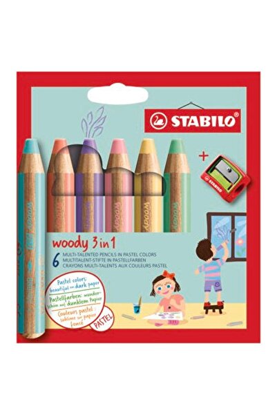 Stabilo Creioane colorate woody 3 in 1, 10 mm, 6 culori pastelate / set, ascu...