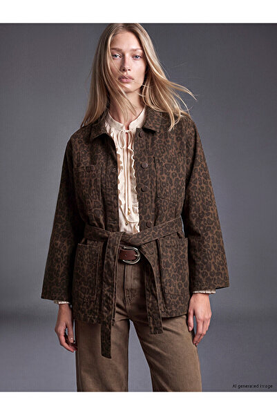 LC Waikiki Alita City Lcw Modest Brown Denim Leopard Loose & Baggy Women's Je...