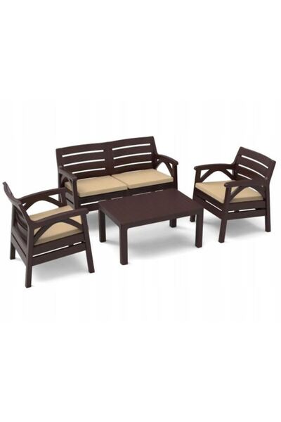Solplant Set mobilier gradina/terasa, maro, 1 masa, 2 scaune, 1 banca, Santana