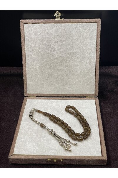 Onurlu Tesbihane Alpaka Zincir Püsküllü Çekoslavak Benzetme Katalin Tesbih (Haki-Kahve, 7x11 mm)