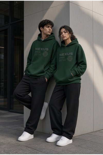 Baycombine35 Nexus Motion Couple Lover's Combination Blue Black 3 Thread Oversize Sweatshirt Tracksuit Set Couple Combination