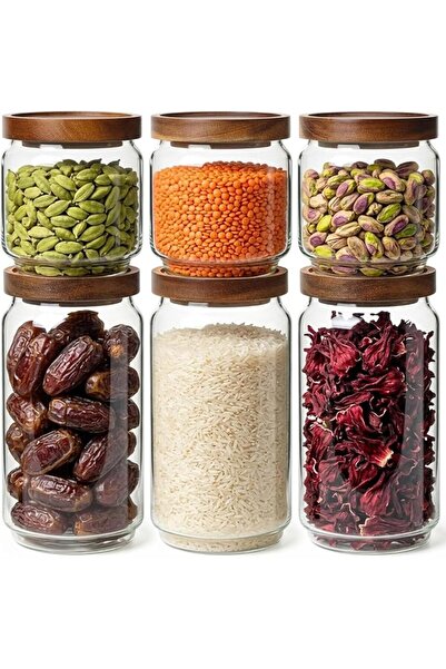 LENND Glass Storage Containers Pantry Organizing Canisters With Acacia Wood L...
