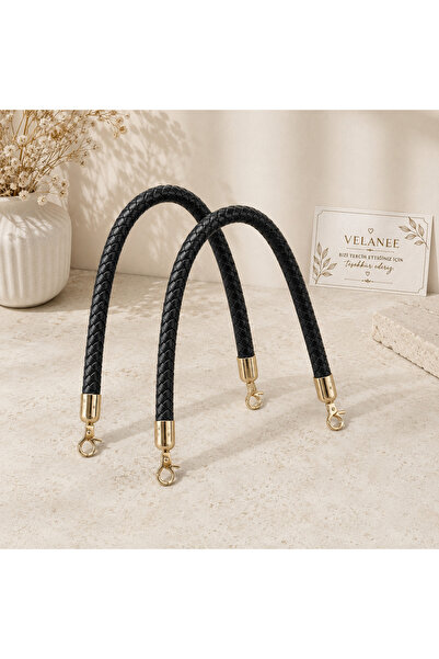 velanee Örgü Boru Çanta Sapı Siyah Renk Metal Klipsli 25 cm – 1 Çift ( 2 Adet )