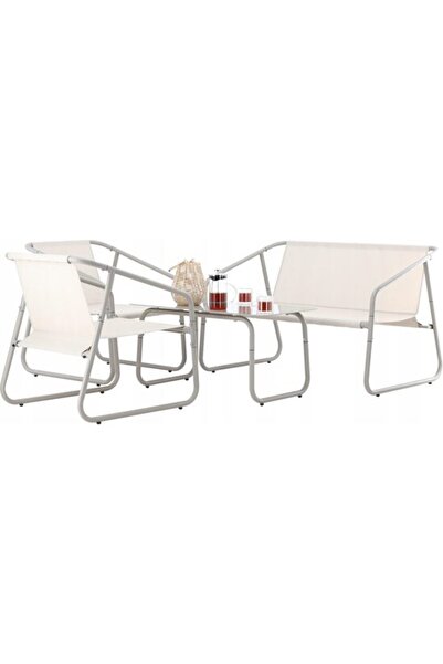 Solplant Set mobilier gradina/terasa, bej, otel, textil, 1 masa, 2 scaune, 1 ...