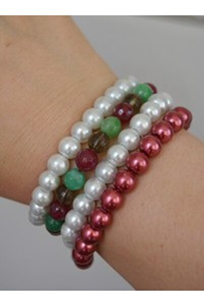 Stoneage Jade and Glass Pearl Bracelet Set - Multi-Colored