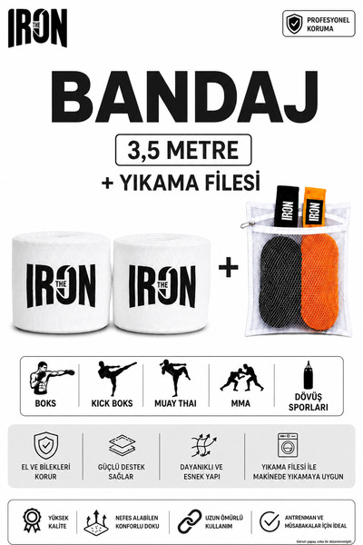 Theiron Boks, Kick Boks, Muay Thai, MMA ve Dövüş Sporları Bandajı + Yıkama Fi...