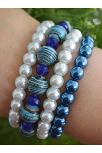Stoneage Glass pearl bracelet set - multicolored -