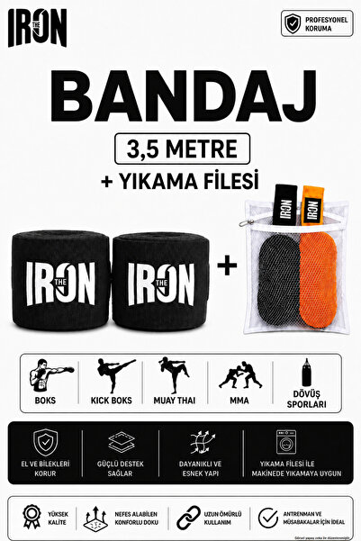 Theiron Boks, Kick Boks, Muay Thai, MMA ve Dövüş Sporları Bandajı + Yıkama Fi...