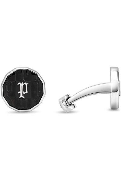 Police Plaid Silver Black Stainless Steel Monogram Cufflinks for Men