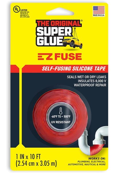 Super Glue E-Z Fuse Self-Fusing Silicone Tape, Red, 1 in x 10 ft, Waterproof ...