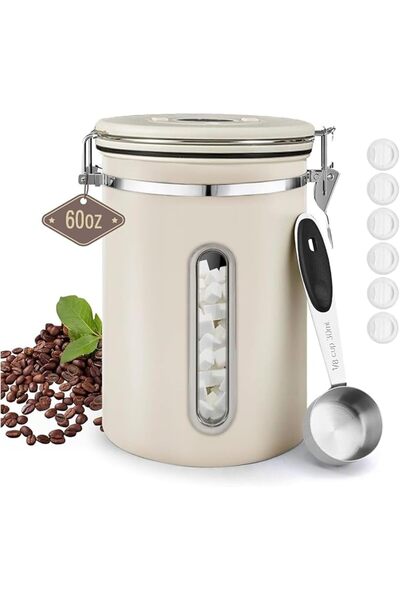 NIUBI Coffee Canister with Window, Airtight Stainless Steel Kitchen Food Stor...