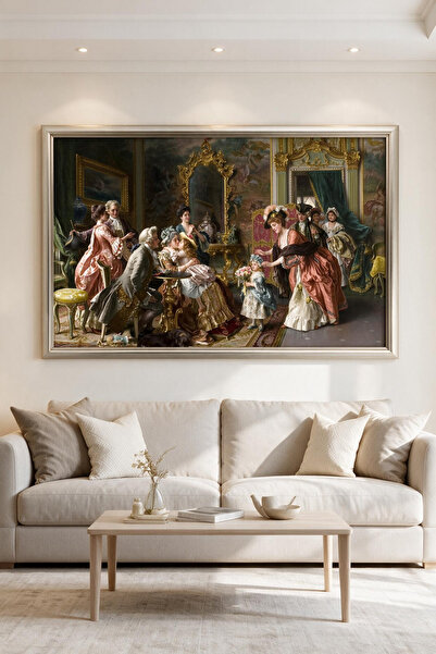 ARTAN GALLERY Rokoko Saray Aile Buluşması İtalyan Kadife Tablo 40 mm Kalın Çe...