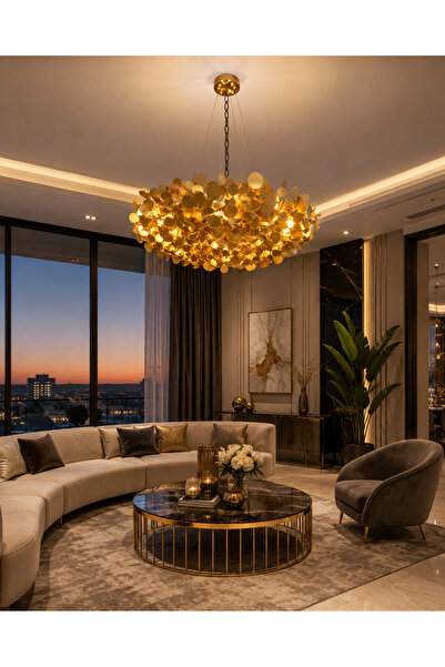 SimaAvize Modern Gold Yaprak Detaylı Sarkıt Avize – Lüks Dekoratif Salon ve O...