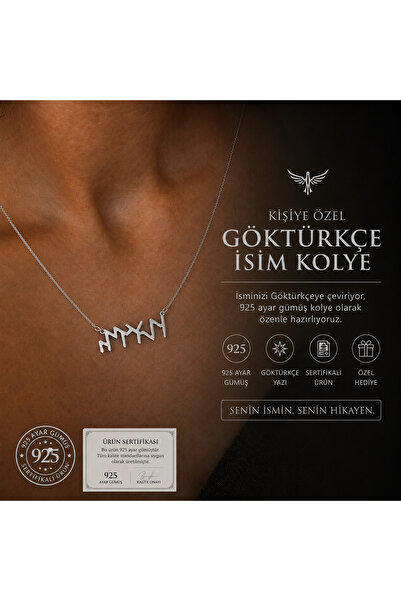 Genel Markalar Kişiye Özel Göktürkçe İsimli Kolye 925 Ayar Gümüş