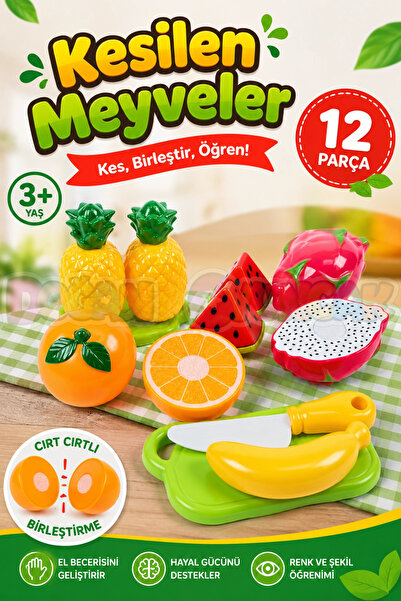 Doğan Oyuncak Dünyası Kesilen Meyveler 12 Parça Cırt Cırtlı Oyuncak Meyve Kes...