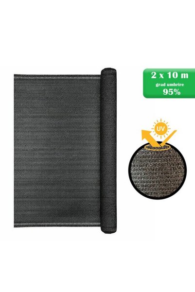 Solplant Plasa de umbrire, HDPE, 230 g/mp, grad de umbrire 95%, antracit, 2x10 m