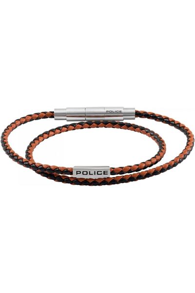 Police Duplex Black Brown Double Wrap Braided Leather Bracelet for Men, Stain...
