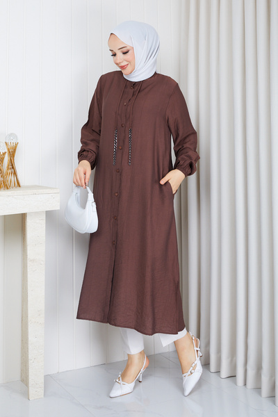 Pamuk Butik حقيبة نسائية كبيرة الحجم بتفاصيل سلسلة وجيب جانبي