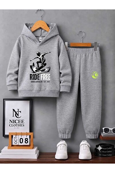 NC Nicee Clothes طقم رياضي للأطفال للجنسين (طباعة KAY KAY RIDE FREE للشتاء)