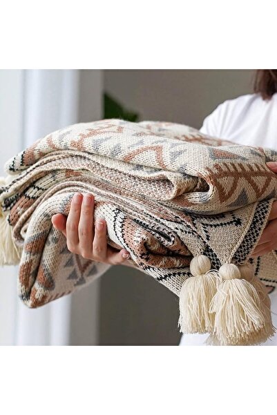 MAKINGTEC Throw Blanket, Soft Cozy Lightweight Boho Knitted Tassel Vintage So...