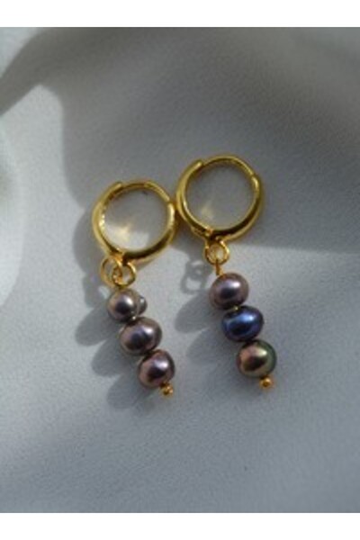 Stoneage Black Pearl Earrings - Gold Color -