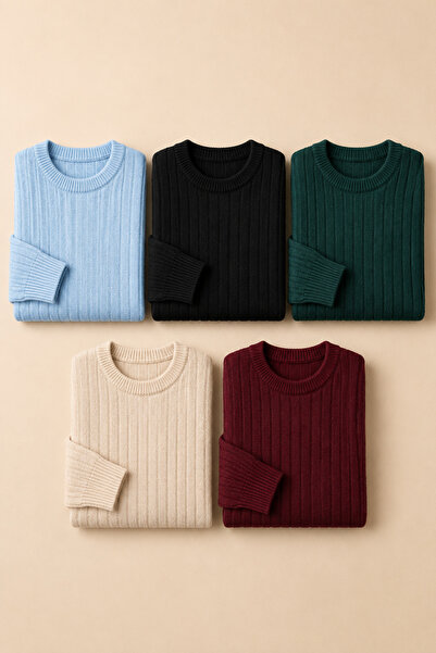 OTAKU 5-Pack Men's Basic Crew Neck Ribbed Winter Knit Sweater
