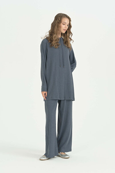 Nihan Double Suit with Sleeve and Collar Detail - Indigo