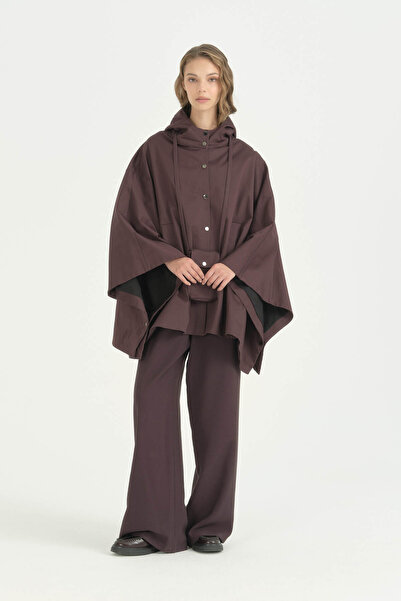 Nihan Bag Detailed Cloak Trench Coat - Plum
