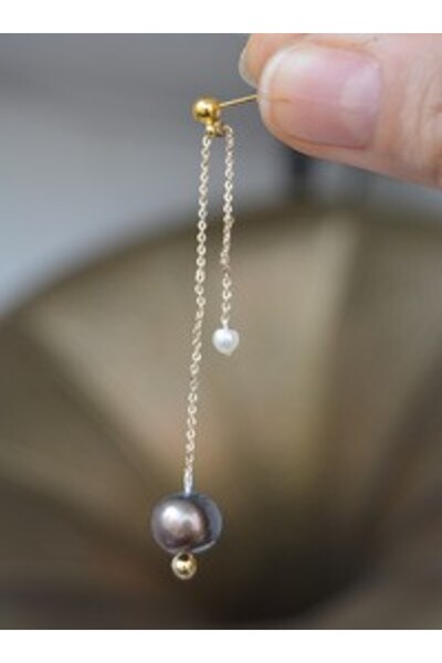 Stoneage Black Pearl Earrings - Gold Color -