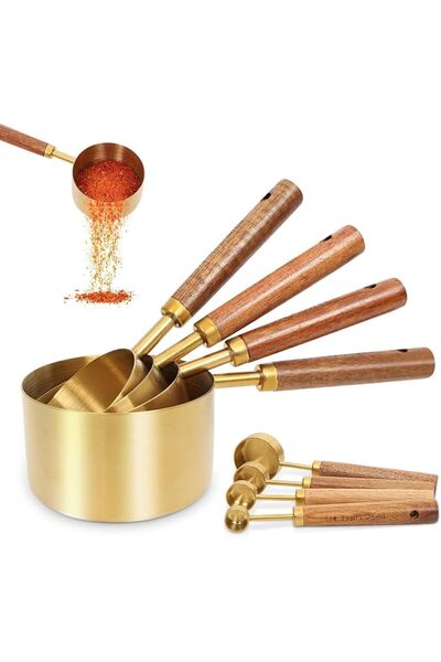 NALACAL Gold Measuring Cups Set of 8, Wood Handle with Metric and Fragrant Wo...