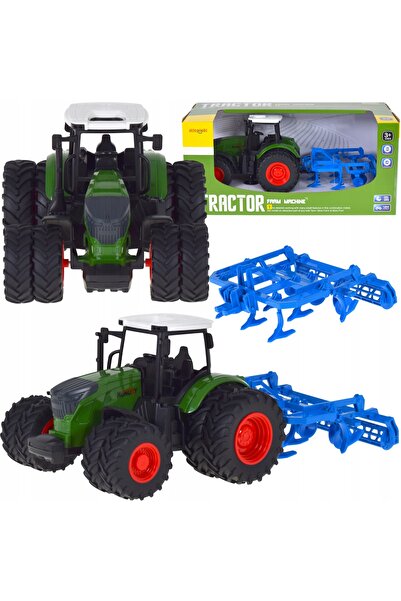 Skleplolki Tractor verde de jucărie cu grapă mobilă și roți din cauciuc