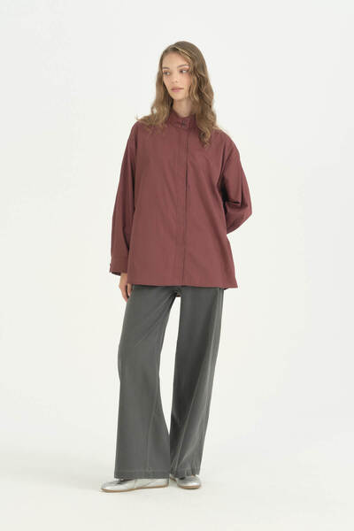 Nihan High Collar Cotton Shirt - Plum