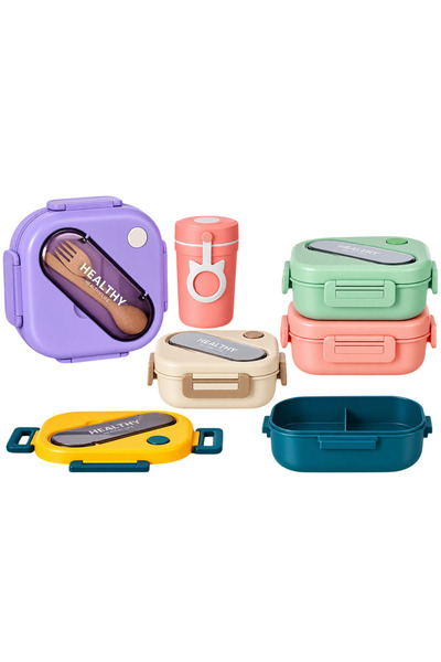 Generic Kids & Adults Bento Lunch Box Kit – 1300ml Compartment Food Box with 330ml Soup Jar & Utensil Case for Office, School, Picnic