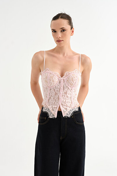 tw3 Women's Lace Fabric Corset with Padded Chest and Lace-Up Back Design