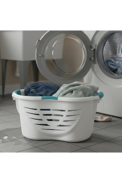 Concept Home 60L Laundry Basket Plastic White/Blue