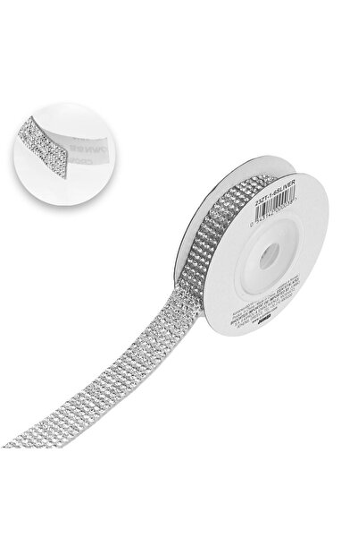 OEM Bandă adezivă argintie cu strasuri - 1m x 1.3cm