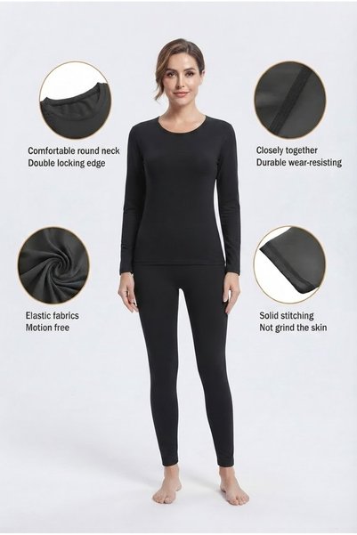 Tezzgelsin Women's Black Thermal Underwear Set 3-Piece Set
