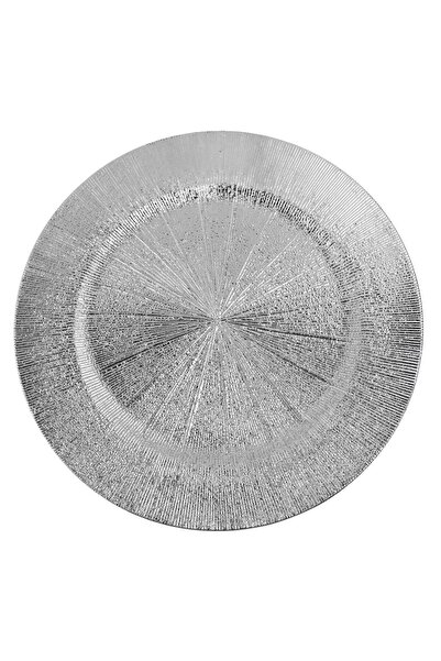 OEM Tavă rotundă decorativă argintie cu model radial, 33cm