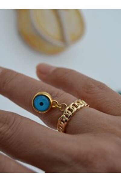Stoneage Swinging evil eye chain ring - gold color -