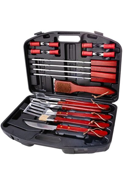 Solplant Ustensile pentru barbecue, grill, gratar, inox, cu geanta, set 19 pi...