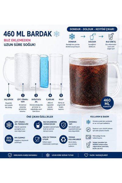 designelfida أكواب فوم 460 مل - كوب جل مبرد بجدار مزدوج - خالٍ من مادة BPA / قابل للتخصيص.
