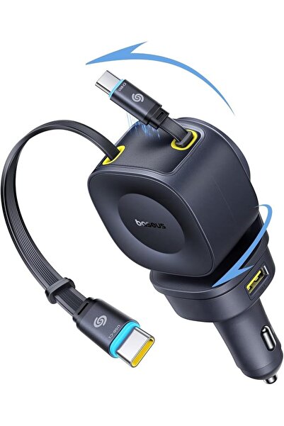 Baseus شاحن سيارة قابل للسحب بقوة 163 واط مع منفذ USB-C للشحن السريع، شاحن سي...