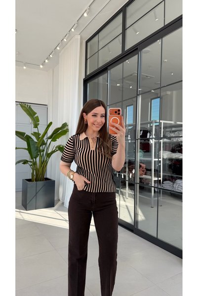 elifteke Marka Model Akordiyon Bluz Kahverengi