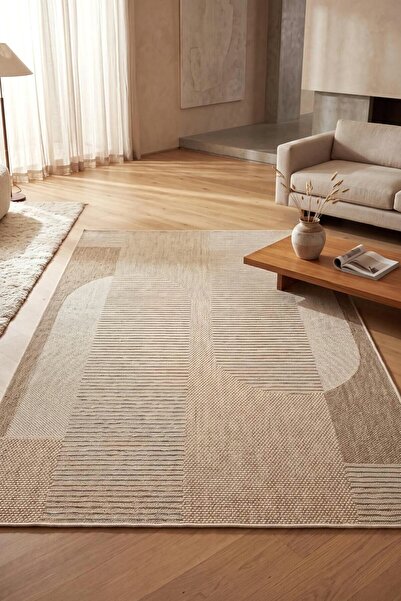 Eliz Home Naturel Jüt Halı Modern Örme Toz Vermez Kaymaz Taban Balkon Salon B...