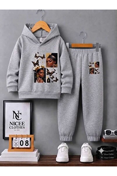 NC Nicee Clothes طقم رياضي للأطفال للجنسين (طباعة فراشة إسمر كيز للشتاء)