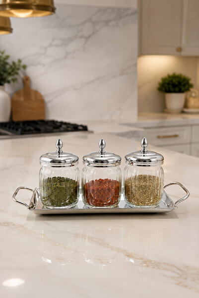 Hinora 3-Piece Glass Spice Rack Set with Brass Lid and Tray Presentation Set ...