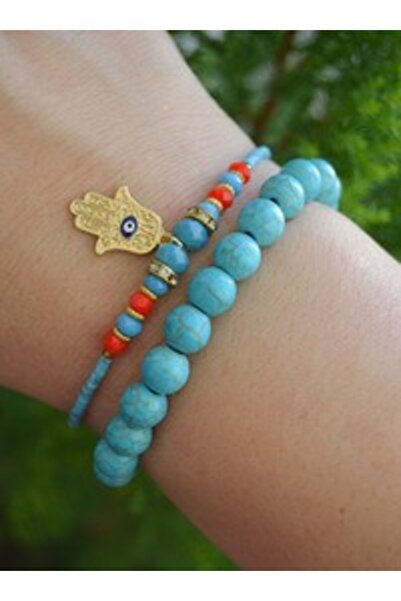 Stoneage Turquoise Bracelet Set - Multi-Colored -