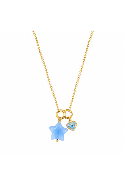 POSEİDONS JEWELLERY Women's Gold Color Blue Natural Stone Star and Heart Figu...